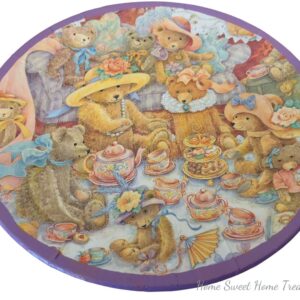 plate round decor teddy bears purple hats desserts bows