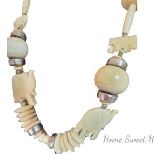 necklace stone elephants animal beads vintage